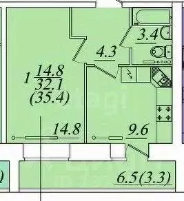 1-к кв. Вологодская область, Вологда Новгородская ул., 34к3 (32.1 м) - Фото 2