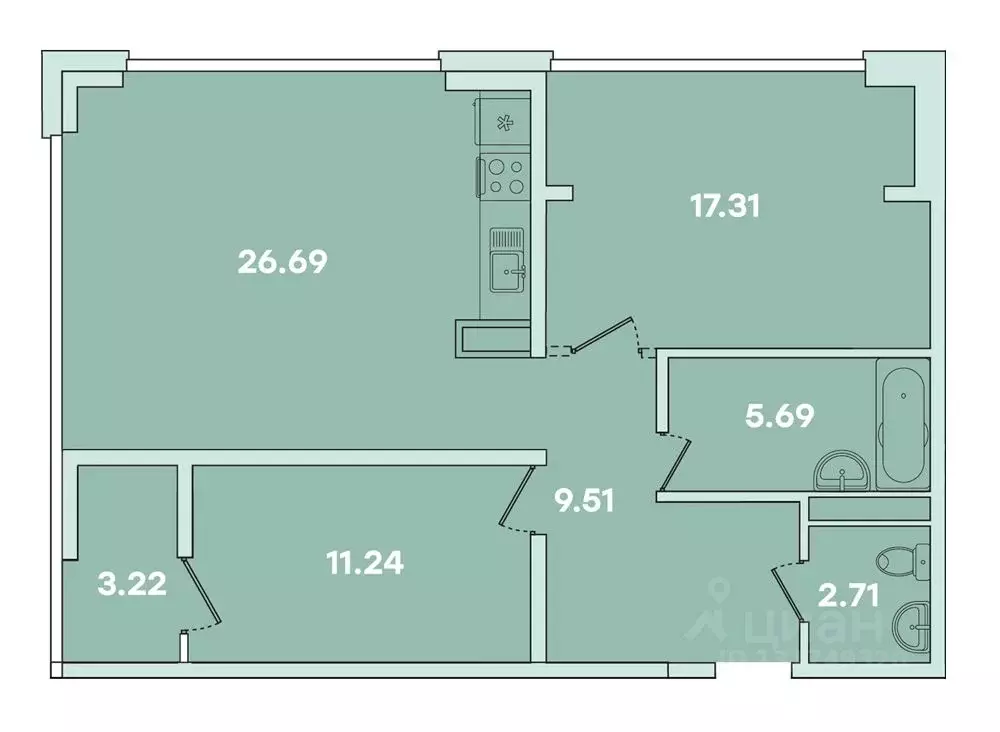 2-к кв. Иркутская область, Иркутск ул. Петрова, 16 (77.66 м) - Фото 0