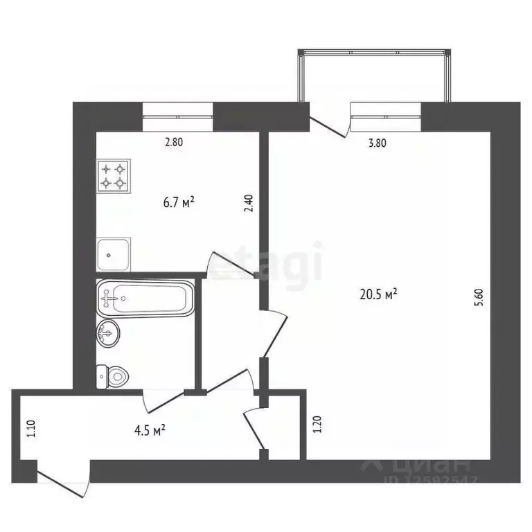 1-к кв. Крым, Симферополь ул. Киевская (37.0 м) - Фото 2
