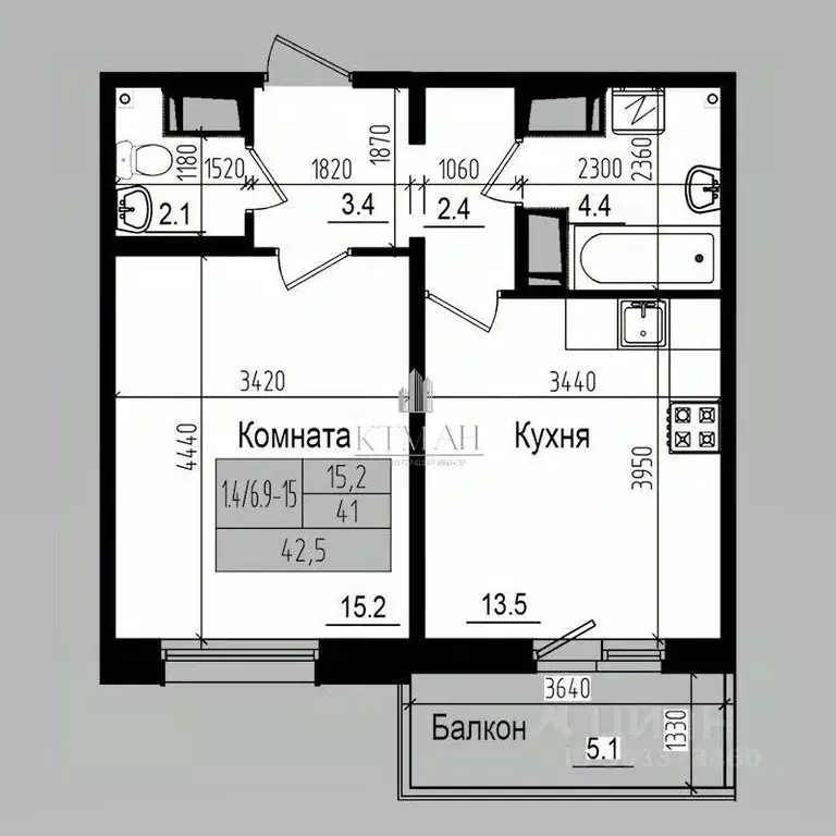 1-к кв. Санкт-Петербург пос. Парголово, дор. Ольгинская, 3/20 (41.0 м) - Фото 1