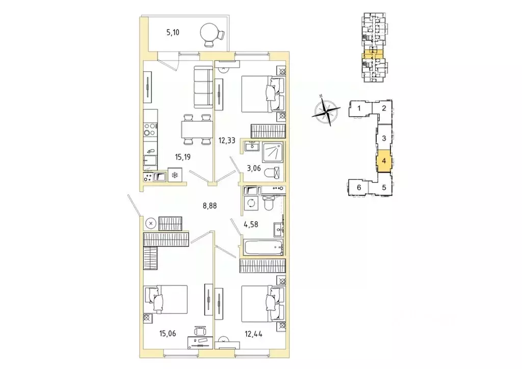 3-к кв. Ленинградская область, Гатчина Въезд мкр,  (74.09 м) - Фото 0