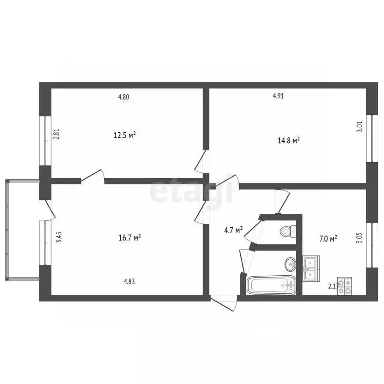 3-к кв. Вологодская область, Череповец ул. Краснодонцев, 74 (58.5 м) - Фото 1
