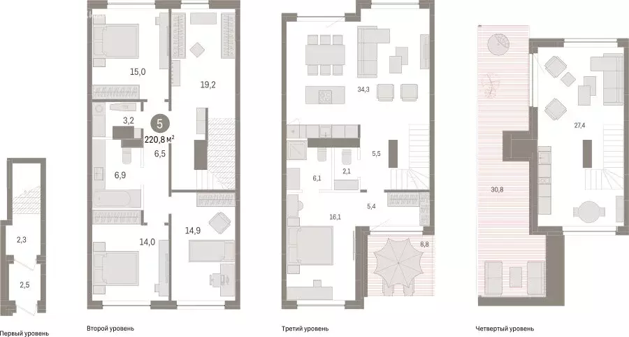 4-комнатная квартира: Тюмень, ЖК Дом у Озера (220.77 м) - Фото 1