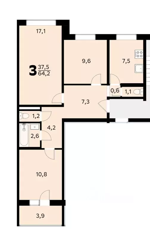 3-к кв. Московская область, Балашиха ул. Свердлова, 39 (61.9 м) - Фото 0