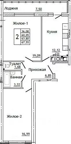2-к кв. Смоленская область, Смоленск ул. Крупской (67.55 м) - Фото 0