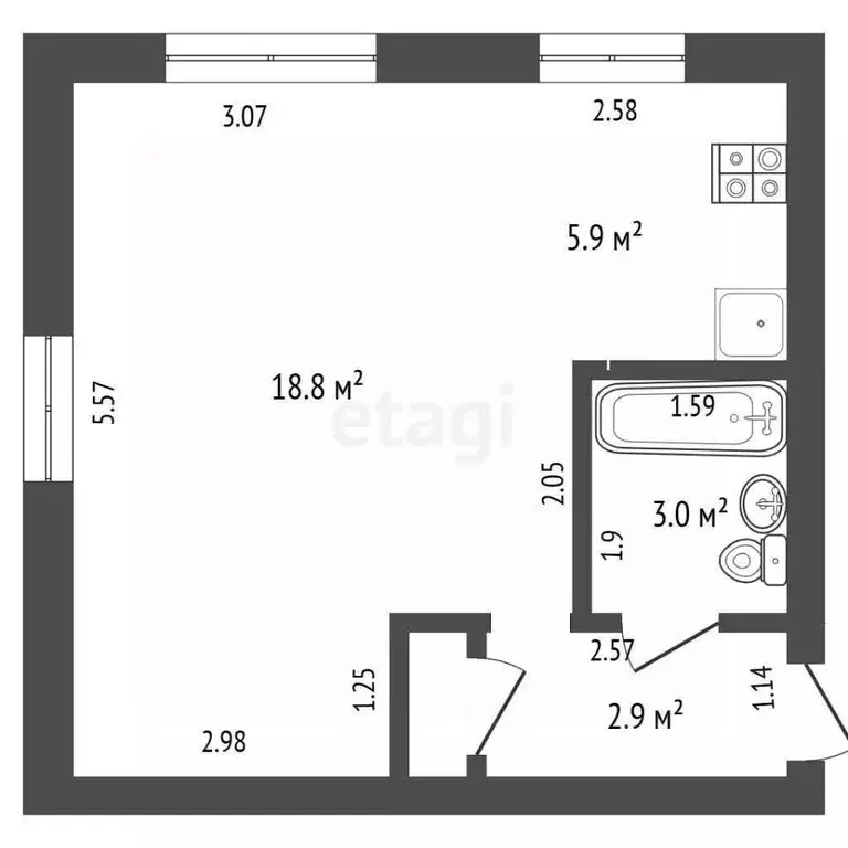 Студия Забайкальский край, Чита ул. Нечаева, 17 (30.6 м) - Фото 1