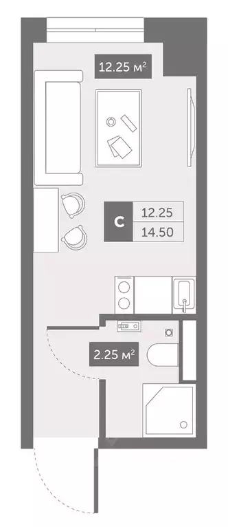 Студия Санкт-Петербург Коломяжский просп., 4 (14.5 м) - Фото 0