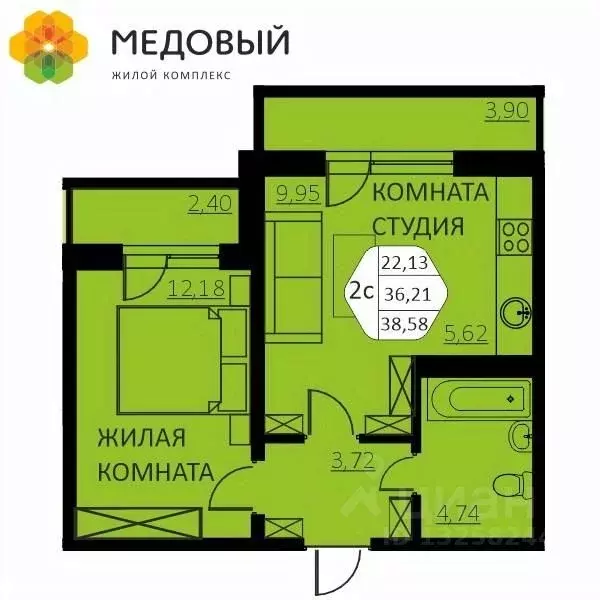 2-к кв. Пермский край, д. Кондратово ул. Г.Н. Нифантова, 4А (38.58 м) - Фото 0