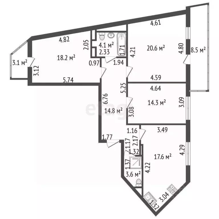 3-к кв. Санкт-Петербург ул. Маршала Захарова, 10 (93.2 м) - Фото 1