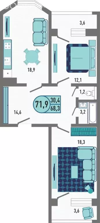 2-комнатная квартира: Липецк, Минская улица, 4Ак1 (71.9 м) - Фото 1