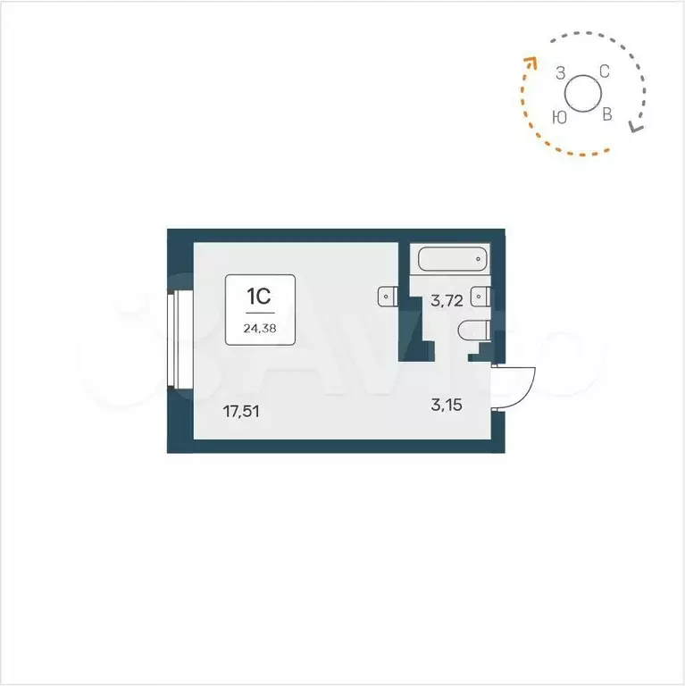 Квартира-студия, 24,4 м, 9/9 эт. - Фото 0
