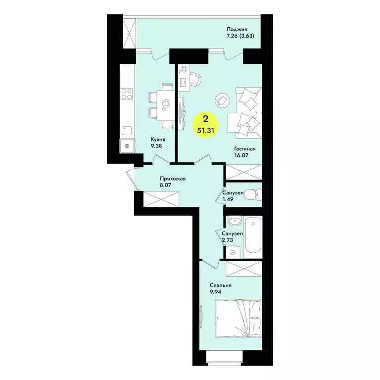 2-комнатная квартира: Йошкар-Ола, Ленинградская улица (51 м) - Фото 1