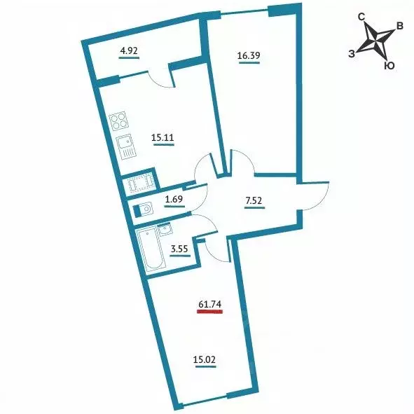 2-к кв. Ленинградская область, Мурино Всеволожский район, Левитан ... - Фото 1