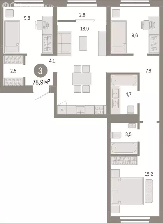 3-комнатная квартира: Новосибирск, Большевистская улица, с49 (78.92 м) - Фото 0