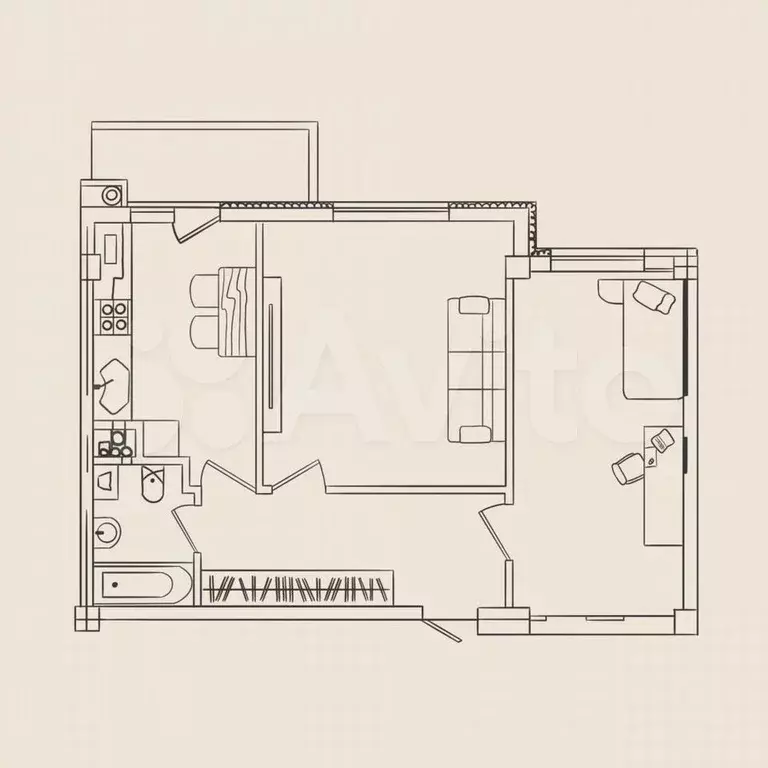 2-к. квартира, 61,9 м, 1/6 эт. - Фото 0