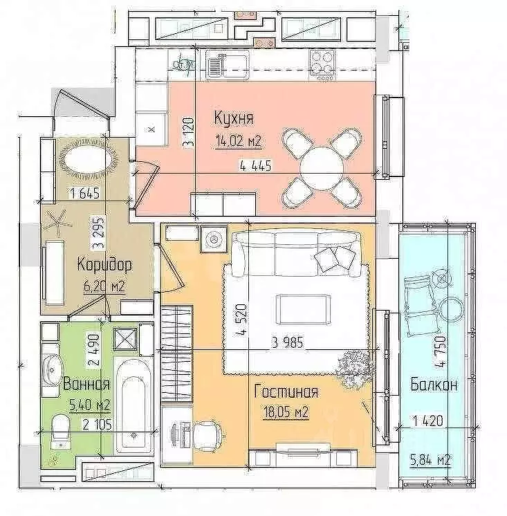 1-к кв. Татарстан, Казань Краснококшайская ул., 84Бк1 (45.6 м) - Фото 2