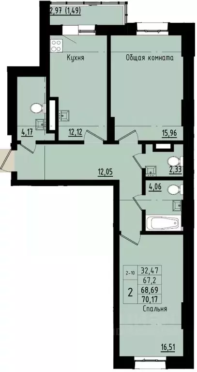 2-к кв. Саха (Якутия), Покровск ул. Орджоникидзе, 68 (68.69 м) - Фото 1