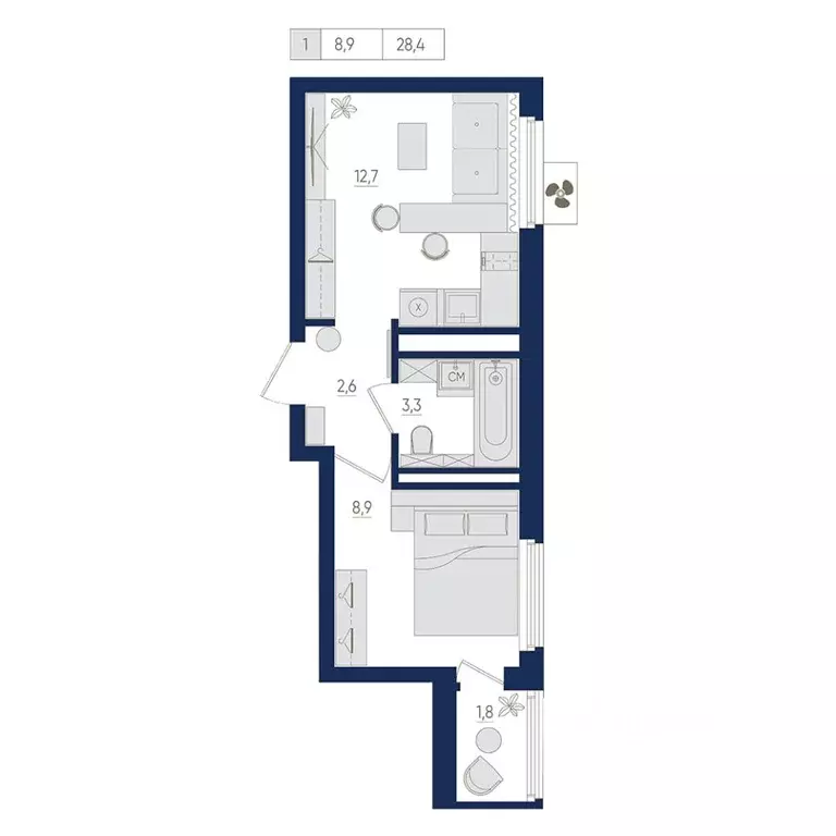 1-к кв. Башкортостан, Уфа ул. Евгения Столярова, 13 (28.4 м) - Фото 1