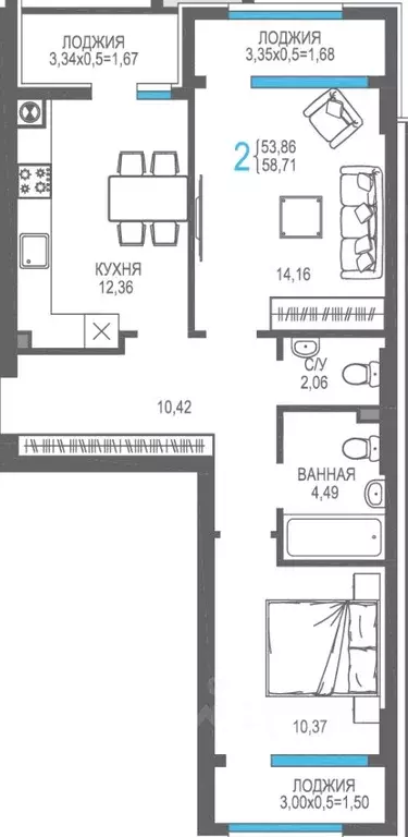 2-к кв. Крым, Алушта На Фонтанке жилой комплекс (58.71 м) - Фото 1