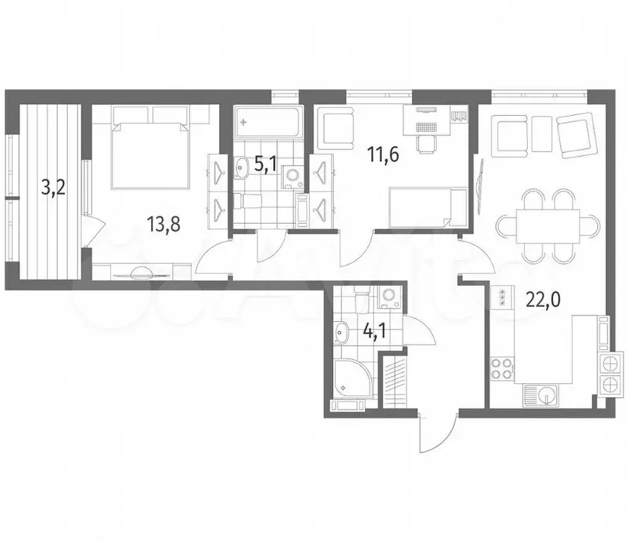 2-к. квартира, 72,6м, 6/8эт. - Фото 1