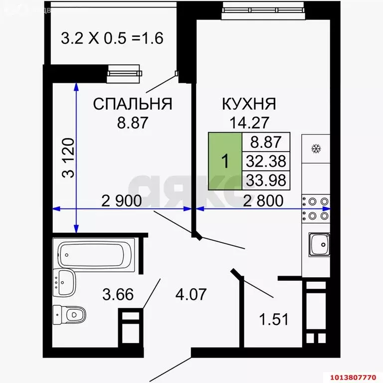 1-комнатная квартира: Краснодар, Прикубанский внутригородской округ, ... - Фото 0