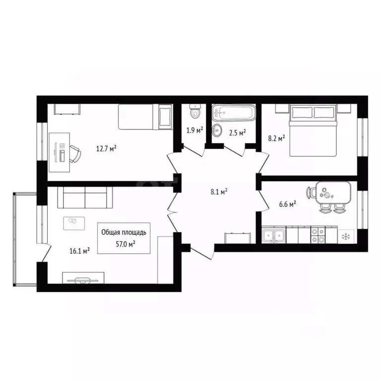 3-к кв. Алтай, Горно-Алтайск Коммунистический просп. (57.0 м) - Фото 2