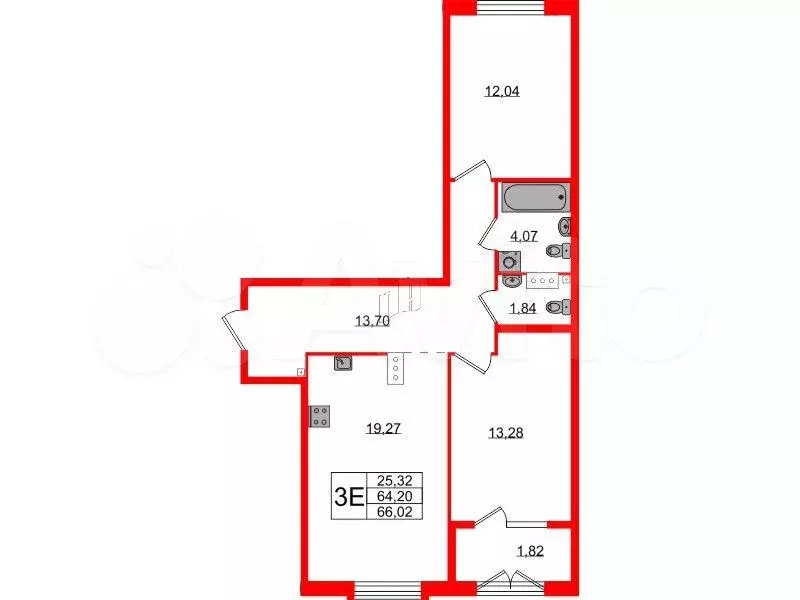 2-к. квартира, 66 м, 2/4 эт. - Фото 0