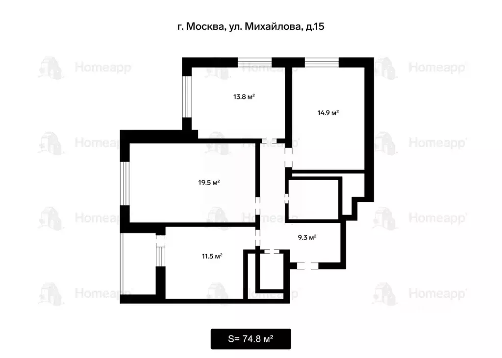 3-к кв. Москва ул. Михайлова, 15 (74.8 м) - Фото 2