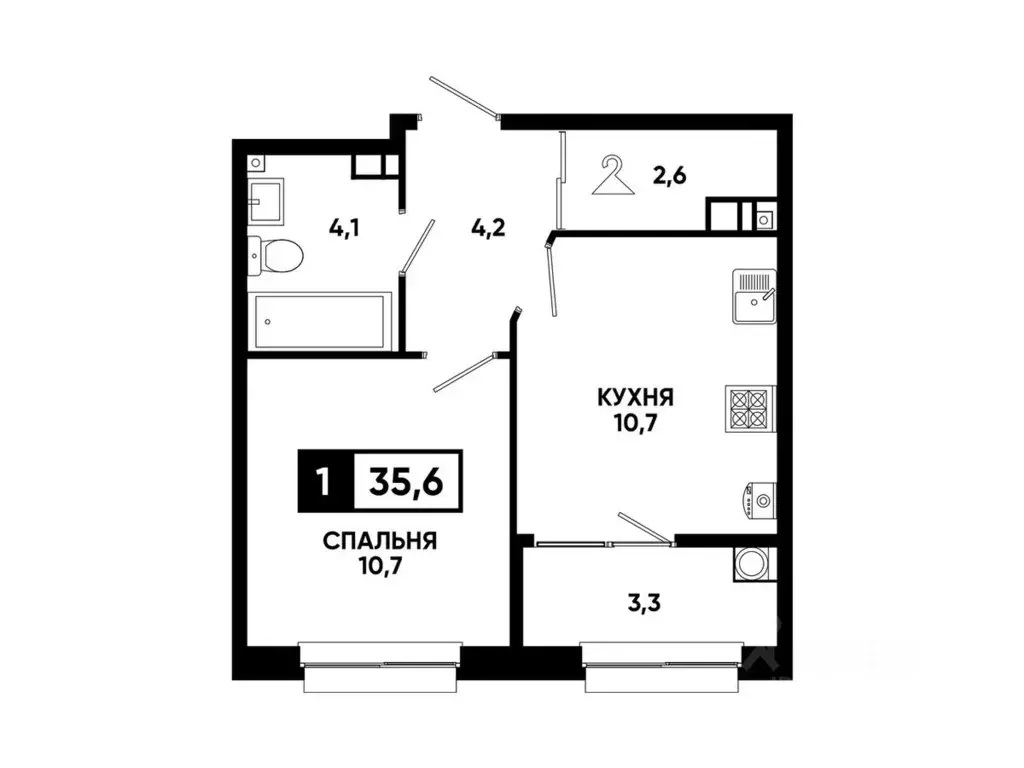 1-к кв. Ставропольский край, Ставрополь ул. Андрея Голуба, 12к11 (35.6 ... - Фото 2