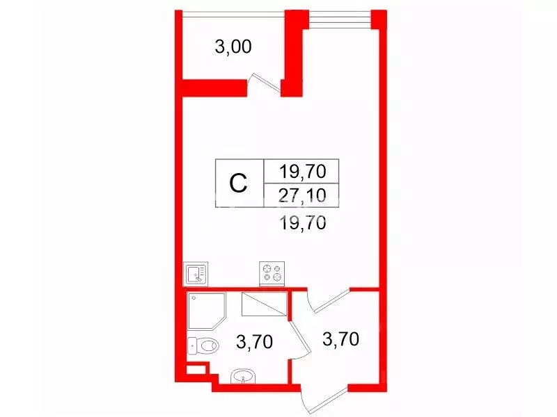 Студия Санкт-Петербург просп. Буденного, 19к1 (27.1 м) - Фото 2