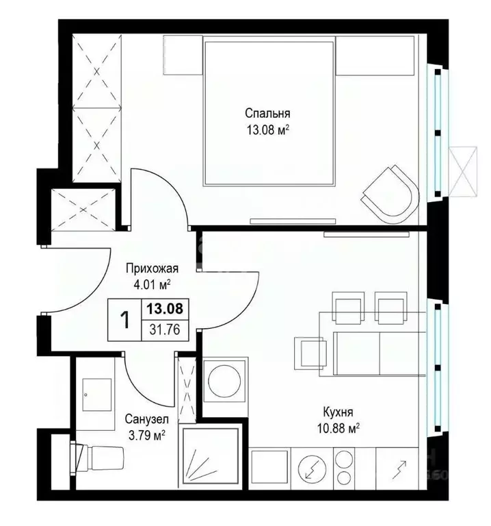 1-к кв. Московская область, Ленинский городской округ, д. Сапроново, ... - Фото 2