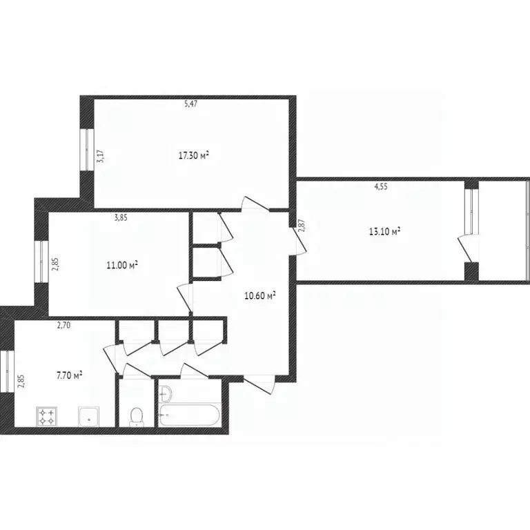3-к кв. Ямало-Ненецкий АО, Новый Уренгой Дружба мкр, 2/3 (65.0 м) - Фото 2