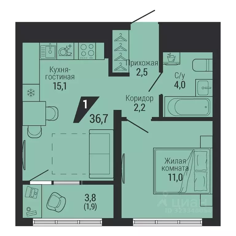 1-к кв. Свердловская область, Екатеринбург Вторчермет жилрайон,  (36.7 ... - Фото 0