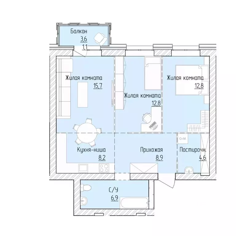 3-к кв. Алтайский край, Барнаул ВРЗ мкр, бул. 9 Января (71.0 м) - Фото 1