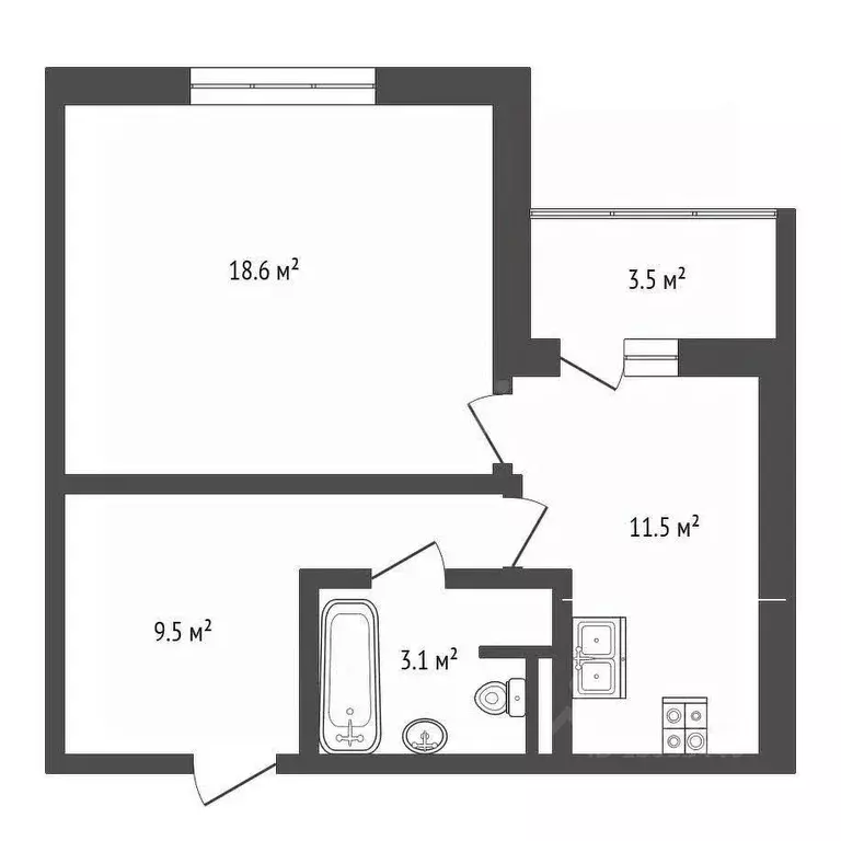 1-к кв. Тюменская область, Тюмень ул. Федюнинского, 30 (45.3 м) - Фото 2