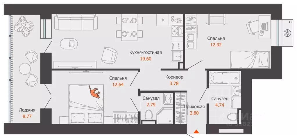 2-к кв. Пермский край, Пермь Камская Долина мкр,  (64.0 м) - Фото 2