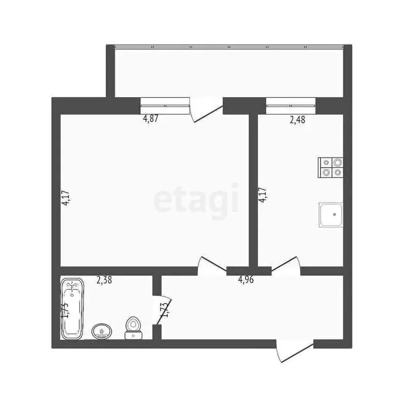 1-комнатная квартира: Ялуторовск, Северная улица, 88Б (42 м) - Фото 1