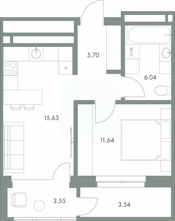 1-к кв. Ханты-Мансийский АО, Сургут ул. Крылова (46.1 м) - Фото 1