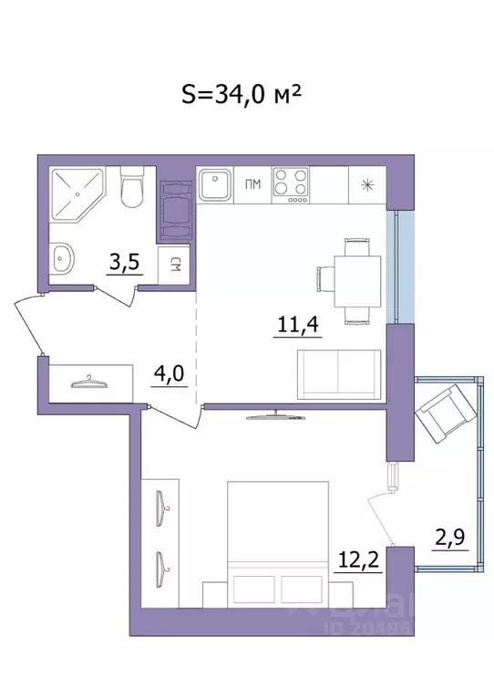 1-к кв. Карелия, Петрозаводск ул. Фурманова, 41 (34.0 м) - Фото 1