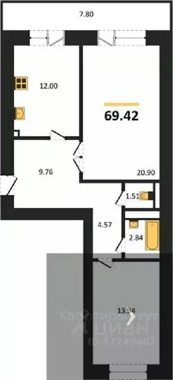 2-к кв. Воронежская область, Воронеж пер. Здоровья, 90Г/1к2 (69.42 м) - Фото 0