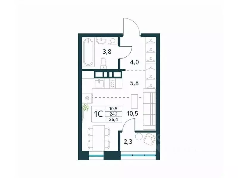 Студия Забайкальский край, Чита Хороший мкр, 15 (26.4 м) - Фото 1