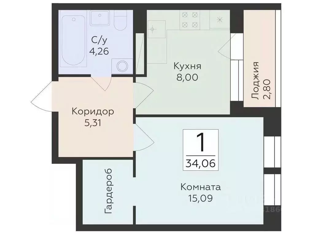 1-к кв. Воронежская область, Воронеж ул. Матросова (34.06 м) - Фото 0