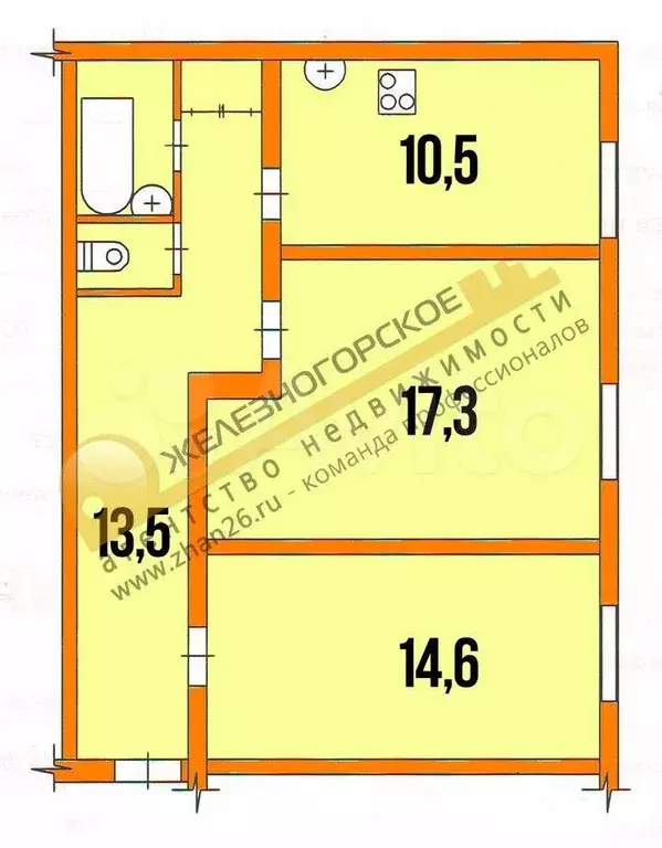 2-к. квартира, 60,4 м, 1/2 эт. - Фото 0