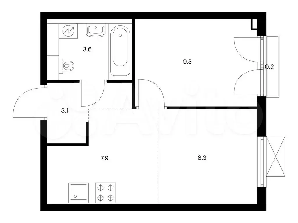 1-к. квартира, 32,4 м, 9/9 эт. - Фото 0