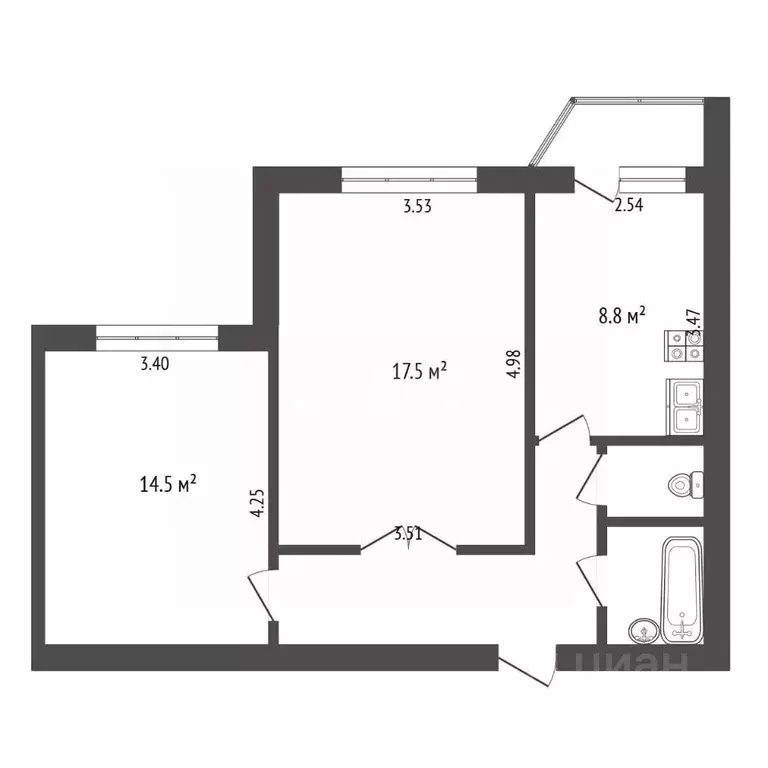 2-к кв. Белгородская область, Белгород Славянская ул., 11 (52.5 м) - Фото 1