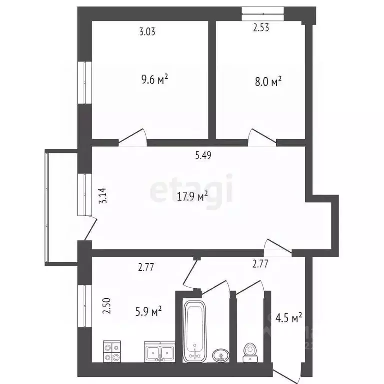 3-к кв. Вологодская область, Вологда Козленская ул., 112 (49.2 м) - Фото 1