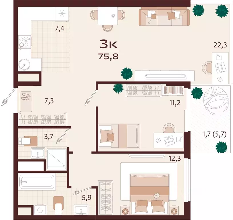3-к кв. Крым, Ялта ул. Спендиарова, 5 (75.8 м) - Фото 1