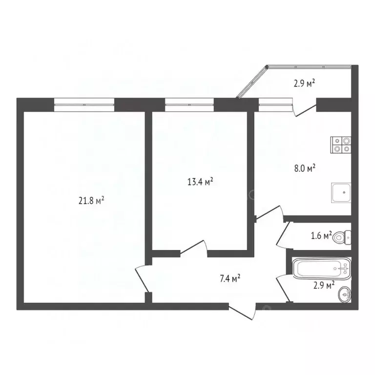 2-к кв. Тюменская область, Тюмень ул. Михаила Сперанского, 19 (55.1 м) - Фото 1