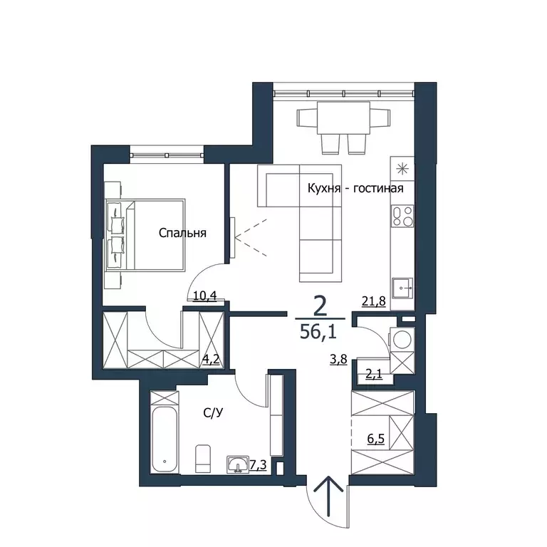 Продаётся 1-к квартира, 56.1 м - Фото 0