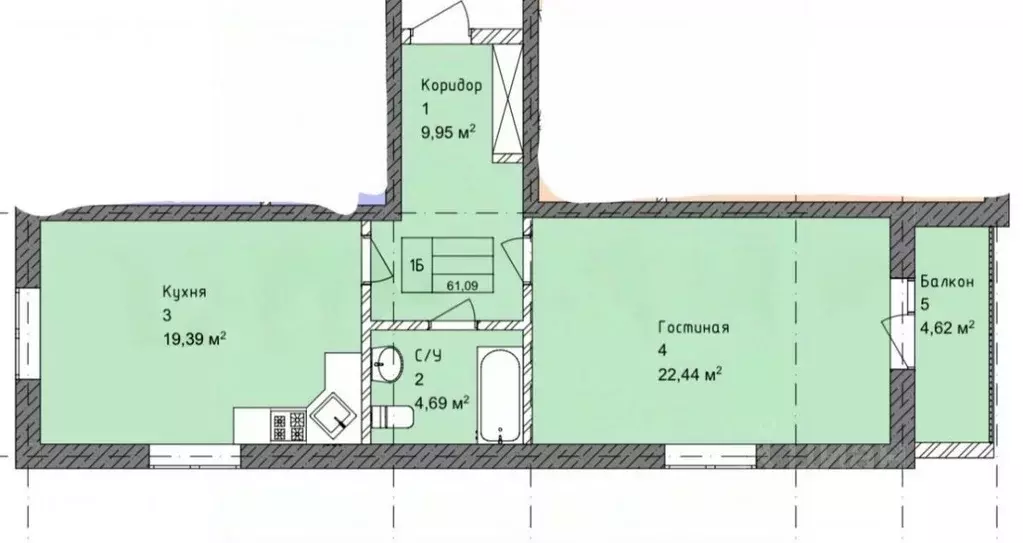 1-к кв. Чеченская республика, Грозный Кабардинская ул., 40 (62.0 м) - Фото 0